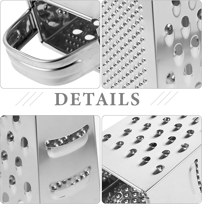 Hemoton Stainless Steel 4-Sided Kitchen Grater Vegetable Slicer and Cheese Shredder with Non-Slip Handle for Efficient Food Prep