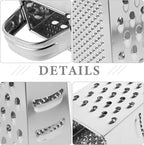 Hemoton Stainless Steel 4-Sided Kitchen Grater Vegetable Slicer and Cheese Shredder with Non-Slip Handle for Efficient Food Prep