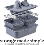 Country Kitchen Nonstick Stackable Bakeware Set - Deluxe Heavy Duty, Durable, Easy Release Baking Set, 8 Pcs, Grey