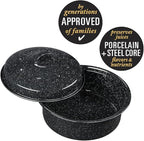 Granite Ware 8.7-Inch Small Covered Round Roaster, 3Lb Capacity – Mini Roaster Enamel Steel Cookware, Dishwasher Safe & PFOA-Free, Even Heat Distribution for Poultry, Meat, Vegetables (Speckled Black)