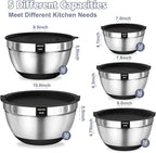 Umite Chef Mixing Bowls with Airtight Lids, 8PCS Stainless Steel Nesting Mixing Bowls Set, 3 Grater Attachments & Non-Slip Bottoms, Black Kitchen Bowls, Size 5, 4, 3.5, 2, 1.5QT for Baking & Serving