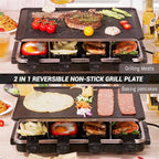 VNIMTI Raclette Table Grill, Electric Indoor Korean Barbecue Grill, Portable BBQ Tabletop Griddle, 2 in 1 Reversible Non-stick Plate, 1300W Fast Heating Crepe Maker with 8 Square Raclette Cheese Pans