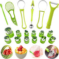 18pcs Melon Baller Scoop Set, FODIENS 4 In 1 Stainless Steel Fruit Slicer Peeler Set, Avocado Slicer Orange Peeler Fruits Vegetables Carving Tools Set with Mini Fruit Cookie Cutters Set