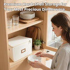 HOMELUX THEORY Platter Storage, Ivory Hard Shell China Storage Containers With 5 FeltPads, Kitchen Storage Bins With Lids, Heavy Duty Moving Box for Packing Dishes, Dinner Plate,& Dinnerware