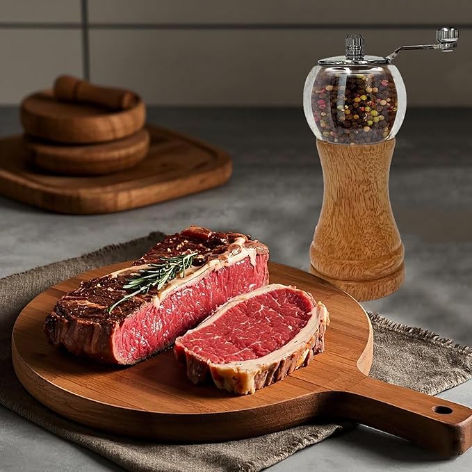 Pepper Grinder Set, Wooden Manual Pepper Grinder with Handle Peppermill Grinder, Refillable Ceramic Blade Grinding, Enjoy Fresh Ground Pepper Salts with Spices, 2pcs-6in