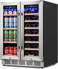 ORYMUSE 24 Inch Dual Zone Wine and Beverage Refrigerator, Built-in or Freestanding Cooler with French Doors, Under Counter Drink Fridge with Upgraded Compressor for Beer, Wine, and Soda