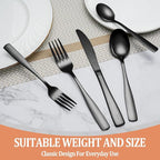 20 Pcs Black Silverware Set, Food-Grade Stainless Steel Flatware Set for 4, Square Cutlery Set, Mirror Polished Tableware Eating Utensils Set for Kitchen, Include Knife Fork Spoon Set,Dishwasher Safe