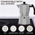 Cafe Du Chateau Moka Pot Espresso Maker - Makes 6 Espresso Cups - Stovetop Coffee Percolator with Clip Measuring Spoon - Ideal Cuban & Italian Coffee Maker
