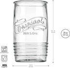 Glaver's Set of 8 Tumbler Glass Cups 20 OZ Mason Stemless Tall Drinking Glasses For Everyday Use, Modern yet Vintage Original Mason Logo Glassware for Bar, Water, Beer, Juice.