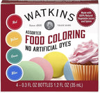 Watkins Assorted Food Coloring, 1 Each Red, Yellow, Green, Blue, Total Four 0.3 oz bottles, 4 Count (Pack of 2)