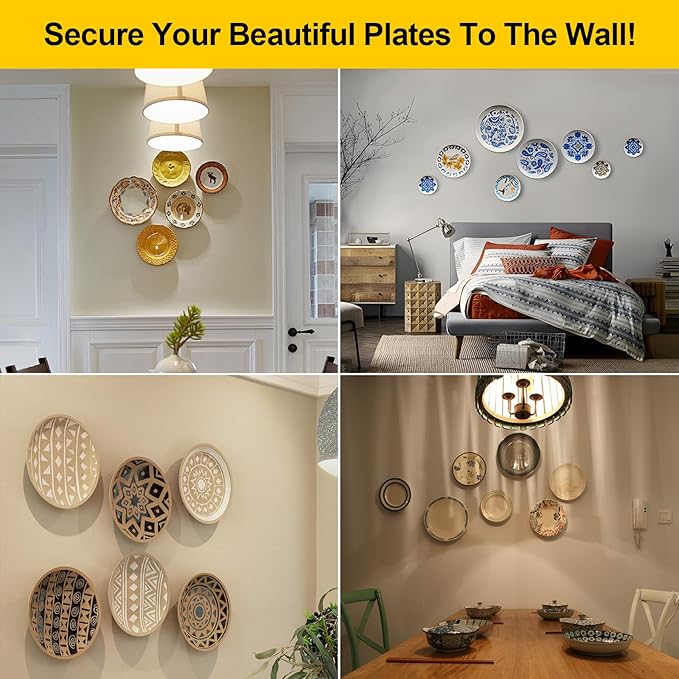 6 Pieces Plate Hangers for the Wall – Vertical Plate Hangers, Adjustable Sizes (6", 8", 10"), Invisible Design, Plate Wall Hangers for Display, Plate Holders for Displaying, Picture Hanging Kit