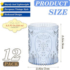 Qinyoung 12 Plastic Vintage Drinking Glasses 8.5oz Stemless Retro Embossed Wine Glasses Shatterproof Reusable Cups for Baby Shower Wedding Reception Grand Event Party (Blue)