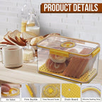 Gifhomfix Bread Box Bread Boxes for Kitchen Counter Airtight, Time Recording Bread Storage Container with Lid, Bread Keeper for Homemade Bread, Toast, Bagel, Donut and Cookies, LARGE Yellow