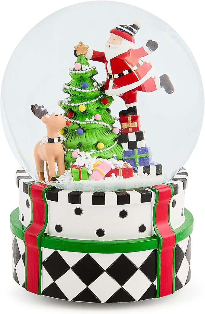 MACKENZIE CHILDS Snow Globe, Christmas Decor for Living Room, Santa & Rudolph