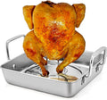 P&P CHEF Beer Can Chicken Holder with Roasting Pan Set, 9-inch Stainless Steel Square Baking Pan and Chicken Rack For Grilling, Heavy Duty & Dishwasher Safe, 2Pcs