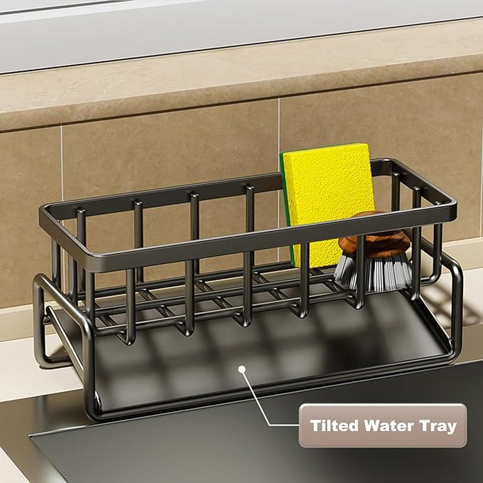 Sponge Holder for Kitchen Sink, Sink Caddy with Dishcloth Rack, Kitchen Sink Storage Rack Organizer Countertop Rustproof, Soap Dispenser Organizers and Storage Essentials