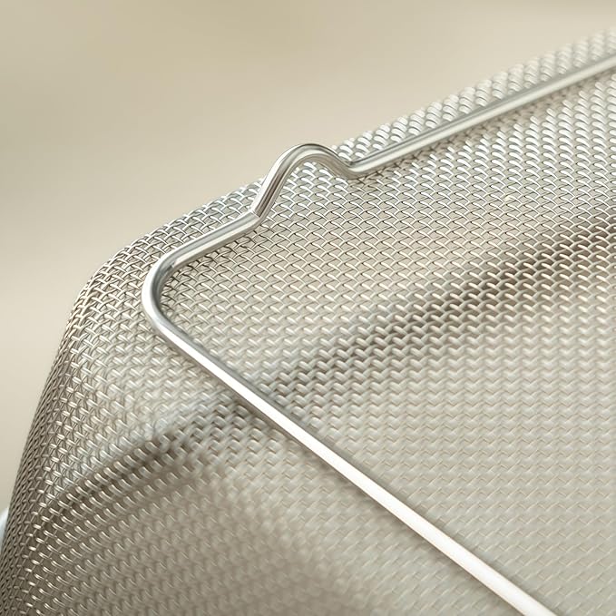 18/8 Stainless Steel Fine Mesh Strainer Basket with Feet, Rectangular Colander for Vegetables, Fruits, Pasta, Noodles – Rustproof, Durable & Easy to Clean (9.84 inch)