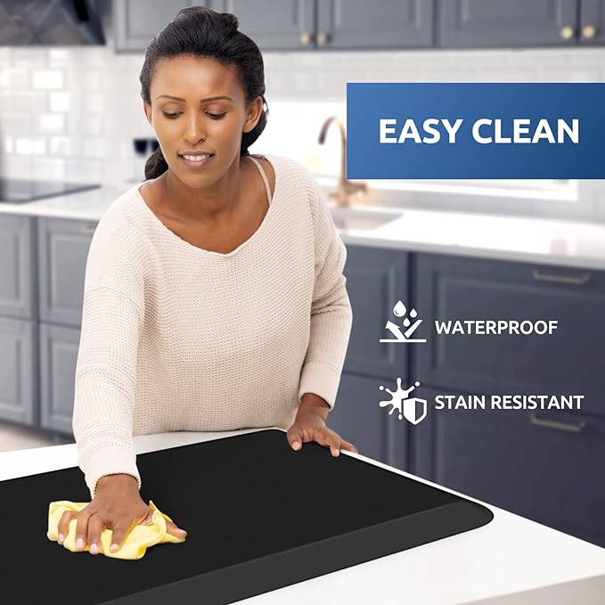 KitchenClouds Kitchen Mat Cushioned Anti Fatigue Kitchen Rug 0.8inch Water Resistant Non Slip Kitchen Rugs and Mats Standing Desk Mat Comfort Floor Mats for Kitchen Sink Office (17.3"x60",Black)