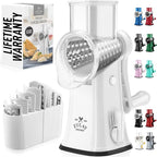 Zulay Kitchen Rotary Cheese Grater 5 Blade Cheese Shredder - Manual Hand Crank Cheese Grater With Reinforced Suction & 5 Interchangeable Drums - Easy to Use, Vegetable Chopper Round Mandoline Slicer