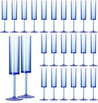24 PCS Sapphire Blue Plastic Champagne Flutes 5.4 OZ Clear Acrylic Champagne Flutes Sparkling Wine GlassesLong Stem Crystal Champagne Glasses For Wedding Baby Shower Anniversary Birthday