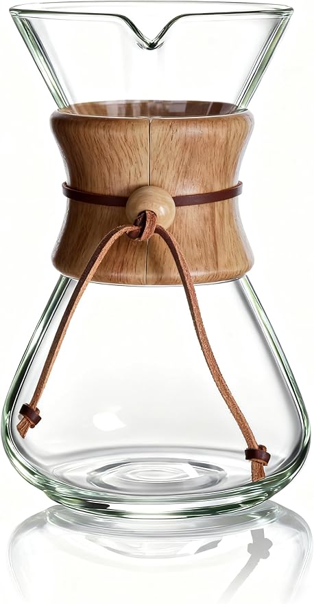 AGOGO Pour Over Coffee Maker Glass - Barista Kit with 304 Stainless Filter for Home, Office, Camping, Cafes - Easy Clean Coffee Dripper Set (Soft Towel&Brush) (28oz Slim Shape w/SS Filter)