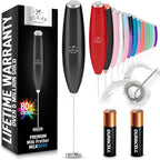 Zulay Kitchen Milk Frother Handheld Electric Whisk with AA Duracell Batteries – Durable Drink Mixer for Coffee, Lattes, Cappuccinos & More - Metallic Black