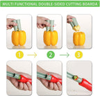 Pepper Corer, 2 in 1 Red Bell Pepper Seed Corer Remover Tool, Fruit & Vegetable Corers Quick Cave Tools for Jalapeno Cutter Deseeder, Green Yellow