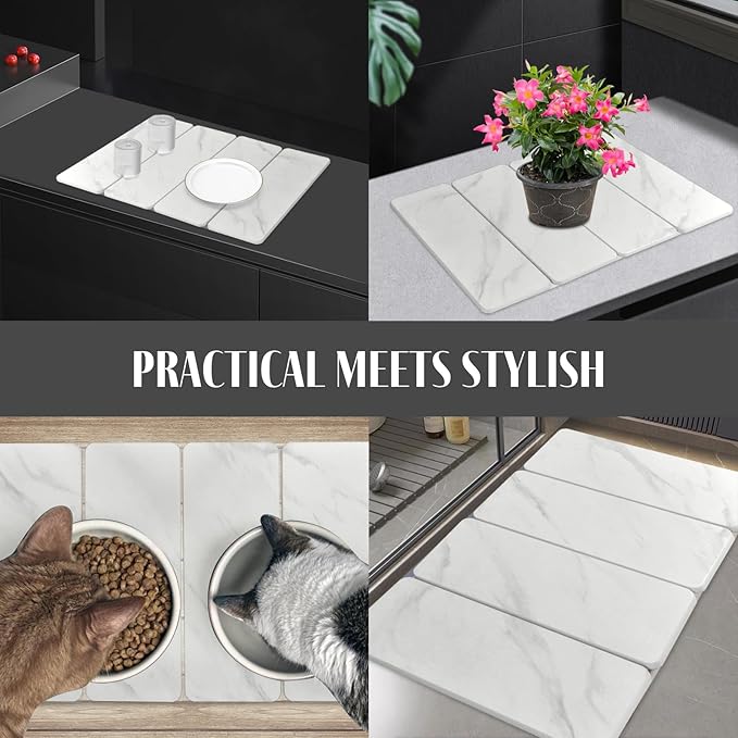 Large Stone Dish Drying Mats for Kitchen Counter, 24"(L)×16"(W) Marble pattern, Drying Collapsible Dish Drying Mat, Eco-Friendly Absorbent Diatomaceous Earth Mats for Dishes Bottles Cups