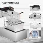 ROVSUN 11.4QT Electric Commercial Deep Fryer with Basket & Lid, Countertop Kitchen Frying Machine, Temperature Adjustable Stainless Steel French Fryer for French Fries Donuts Onion Rings 2500W