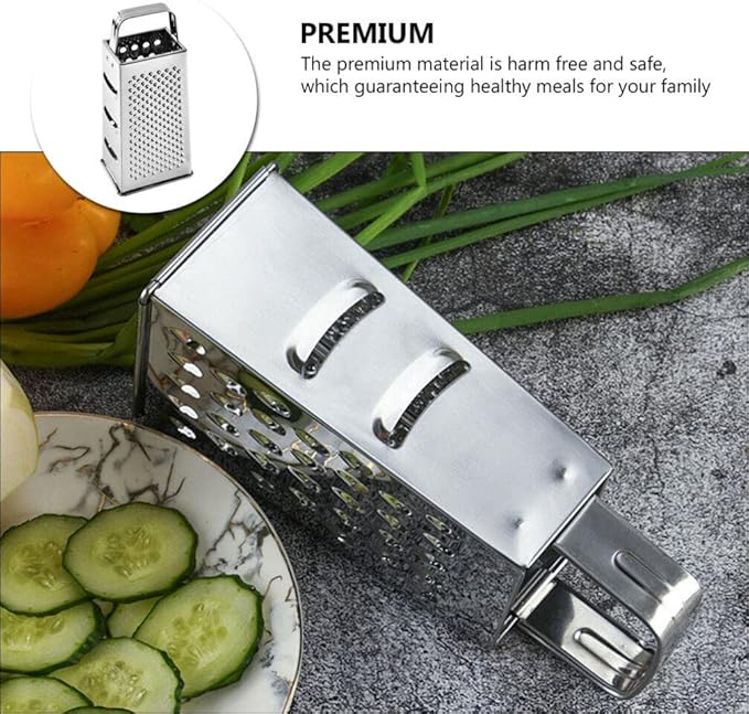 Hemoton Stainless Steel Kitchen Grater Multi-Use Vegetable Cutter and Cheese Shredder with Non-Slip Handle 7.99X3.58X2.59 Inch for Fruits Ginger and Potato Preparation