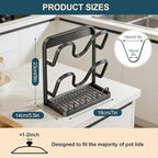 Kitchen Pot Lid Storage Rack: Carbon Steel Double-Layer Holder & Spoon Rest with Removable Drip Tray, Pot Cover Holder While Cooking, Pot Lid Organizer for Kitchen Counter Space Saving(Gray)