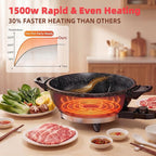 TWIN™ Electric Hot Pot with Divider | EvenHeat Cast Aluminum Non-Stick Pot for No-Spot Cooking | 1500W Fast Heating | Dual-Flavor Shabu Shabu Pot for | 1-Yr Warranty | Granite Black