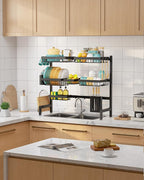 Sakugi Over The Sink Dish Drying Rack - Adjustable 3 Tier XX-Large Capacity Stainless Steel Drainer with Cutlery & Utensil Holders, Kitchen Storage & Organization, 31.5"-39.5"L x 12"W x 30.5"H, Black