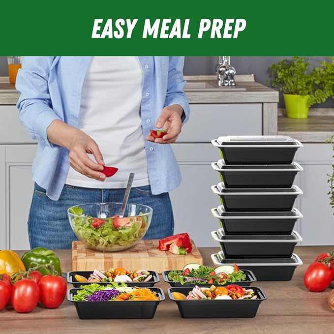 50 Pack (100-Piece) 38 oz Meal Prep Containers Reusable with Lids, Sturdy Leakproof & Food Safe, Microwave, Freezer, Dishwasher Safe Prep Containers, To Go Take Out Plastic Food Storage