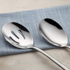 AOOSY 2 Pieces Stainless Steel Flatware Serving Sets, 8.7-Inch Long Handle Slotted Spoons and Serving Spoons for Buffet, Banquet, Cooking, and Kitchen