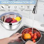 TeamFar 4-1 Colander with Bowl Set, Rotatable Colander for Kitchen, Stainless Steel Food Strainers and Colanders Mixing Bowl with Graters, for Veggies Fruits Washing, Pasta Straining - Khaki