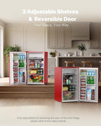 Upstreman 3.2 Cu.Ft Mini Fridge with Freezer, Single Door, Dorm Fridge, Adjustable Thermostat, Refrigerator for Dorm, Office, Bedroom, Red-BR321