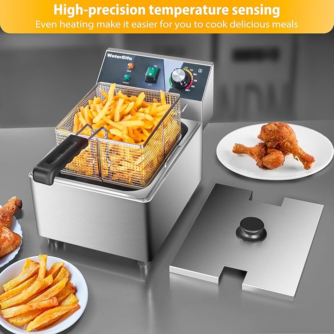WaterElfo Electric Deep Fryer Commercial Deep Fryer With Basket 1800W Pounds Troperature Control and Timer Large capacity fryers for home use outdoor (9L 1800W)