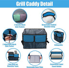 Large Grill Caddy with Paper Towel Holder - BBQ Caddy Organizer for Utensil, Condiment - Easy Carry Picnic Bag - Griddle Bag for Camping, Travel, RV - 600D Waterproof Oxford Fabric, Blue