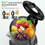 OMMO Cold Press Juicer Machines : 5.1" Wide Feed Chute Slow Masticating Juicer for Whole Fruits & Vegetables, Easy to Clean, High Juice Yield, BPA Free, Black