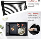 MERRYBOX Roll Up Over The Sink Dish Drying Rack Silicone Wrapped Foldable, Heat-Resistant, Anti-Slip Sink Rack Multipurpose Dish Drainer for Kitchen Sink Counter - Black, 17.5" x 11"