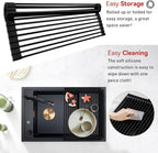 MERRYBOX Roll Up Dish Drying Rack Silicone Wrapped Over The Sink Dish Drying Rack Multipurpose Foldable Sink Drying Mat Anti-Slip & Anti-Rust Dish Rack for Kitchen, 17.5" x 13", Black
