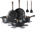 SENSARTE 17Pcs Nonstick Cookware Set Pots and Pans Set Kitchen Cooking Frying Pans with Stay-cool Handle, Dishwasher Safe, Induction Compatible, PFOA/PFOS Free, Black
