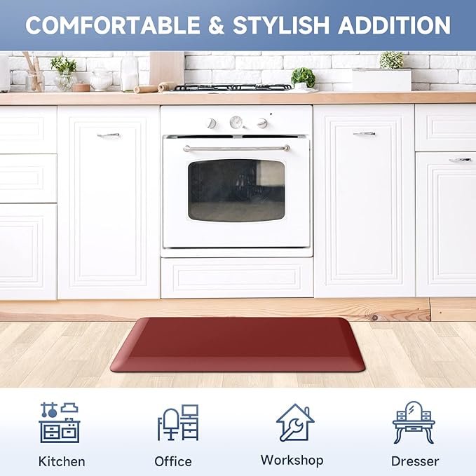 4/5 Inch Thick Kitchen Mats for Floor, StepRite Kitchen Rug for Standing Desk, Non-Slip, Thicker, Stain & Water Resistant, Comfort Anti Fatigue Floor Mat for Home, Kitchen, Office - Red,108 * 30''