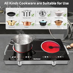 Karinear 2 Burner Electric Cooktop 110V, Portable Electric Stove with Handle, Knob Control Electri Hot Plate, Ceramic Countertop Burner, Timer, Safety Lock, 9 Power Level, 2000W, 24 inch(White)