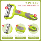 3 in 1 Vegetable Peelers for Kitchen – I & Y Peelers for Potatoes, Carrots, Apples, Cucumbers – Julienne, Slicer & Straight Blades – Sharp Stainless Steel, Non-Slip Handle