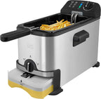 Kalorik Deep Fryer with Oil Filtration, Featuring Adjustable Temperature Control Dishwasher-Safe Basket and Easy-View Window with Odor Filters, 1700-Watts, 3.2-Quart, Silver