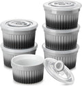 vancasso 8 oz Ramekins with Lid, Porcelain Creme Brulee Souffle Dishes, Grey Pudding Custard Cups Ramiken for Baking, Dishwasher and Oven Safe, Set of 6