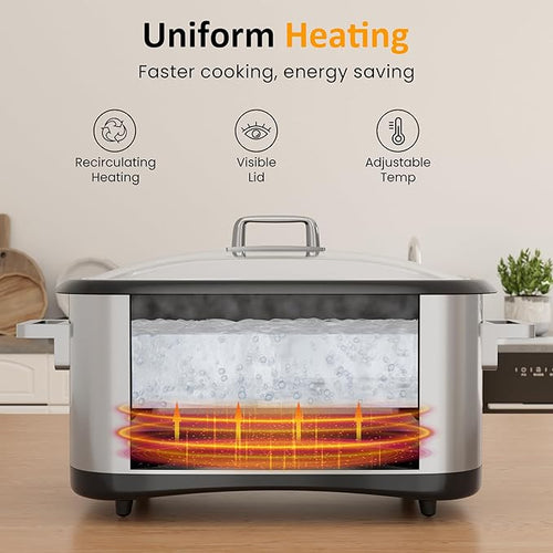 12 in 1 Programmable 8 Quart Slow Cooker, Multi-Cooker Food Warmer with Digital Timer, Temp Control, Removable Cast Aluminum Pot & Dishwasher-Safe Tempered Glass Lid, Stainless Steel