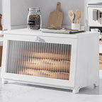 Kitsure Bread Box - Wooden Bread Box for Kitchen Countertop, Large Capacity Kitchen Countertop Organizer, Stylish Bread Storage with Window, Multi-functional Container, White, 15.0"x8.3"x9.1" (1T)